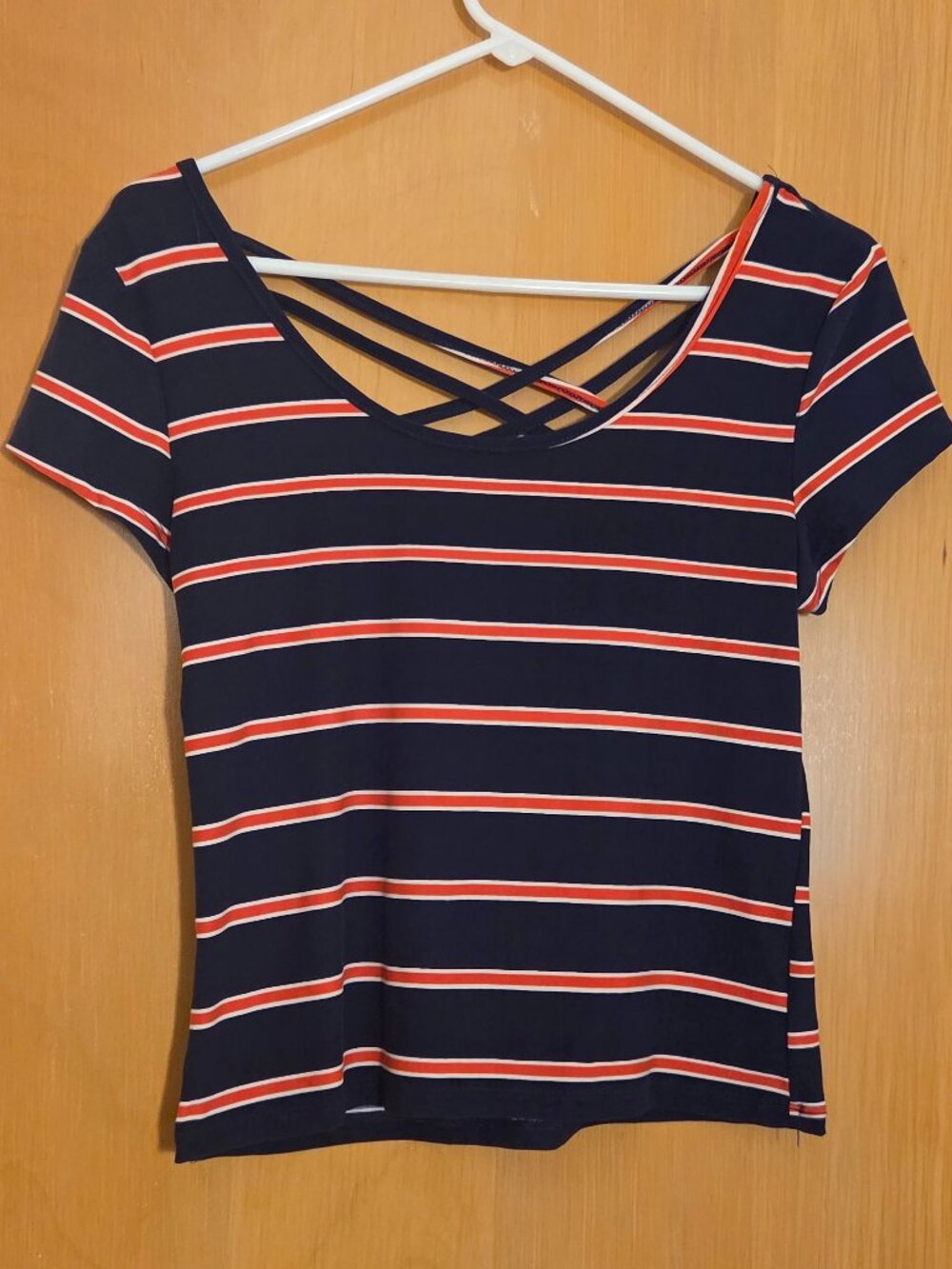 Vintage Eye Candy Pullover Crop Top Size M Navy Striped Bodycon Stretch Nautical